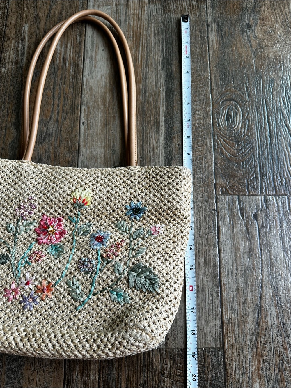Vintage Bohemian Floral Embroidery Straw Shoulder Purse Bag Cottagecore Hippie - Picture 4 of 5